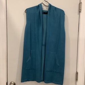 Cyrus Open Front Knit Hoodie Vest Teal NWT